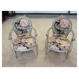 1154	2 ARM CHAIRS W/PAINT DECORATED FRAMES & NEEDLEPOINT FLORAL UPHOLSTERY