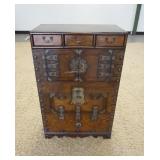 1155	MINIATURE ASIAN HARDWOOD CHEST W/3 DRAWERS & 3 DOORS & METAL TRIM, 21 1/2 IN X 12 IN X 33 1/2 I