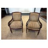 1163	PAIR OF UPHOLSTERED CHAIRS WITH SCROLLED ARMS, HICKORY CHAIR CO.