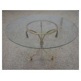 1183	GOLD GILT METAL BASE GLASS TOP OCCASIONAL TABLE. 30 1/4 IN X 19 IN H 