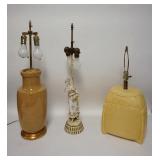 1195	LOT OF 3 TABLE LAMPS. THE FIGURAL LAMP HAS DAMAGE