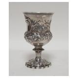 1209	ENGLISH STERLING SILVER GOBLET, HIGH RELIEF DECORATION, 5 1/8 IN HIGH, 4.915 TOZ
