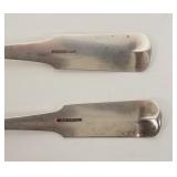1212	PAIR OF B WENMAN COIN SILVER TABLE SPOONS, MONOGRAMMED, 8 3/4 IN LONG, 3.235 TOZ
