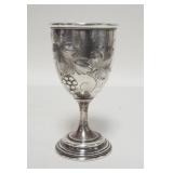 1213	UNMARKED SILVER GOBLET W/GOLD WASH INTERIOR, MONOGRAMMED, EMBOSSED DECORATION, 5 7/8 IN HIGH, 4