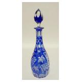 1215	BLUE CUT TO CLEAR DECANTER, 12 3/4 IN HIGH