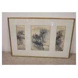 1220	ASIAN ARTWORK TRYPTYCH, EACH PIECE IS SIGNED. 34 1/2 IN X 22 3/4 IN INCLUDING FRAME 