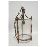 1225	HANGING BRASS HALL/PORCH LIGHT. 19 IN H 9 1/2 IN DIAMETER 
