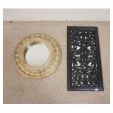 1242	TWO DECORATIVE WALL MIRRORS 17 1/4 IN ROUND & 12 IN X 24 IN 