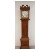 1255	ANTIQUE OAK SPRING DRIVEN GRANDFATHERS CLOCK. 85 IN H, 10 1/2 IN DEEP