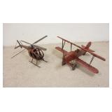 1259	LARGE SCALE METAL & WOOD MODELS OF BI PLANE & HELICOPTER. PLANE IS 27 IN L 