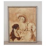 1265	ITALIAN SEPIA TONE ARTWORK ON CANVAS *DIPINTO CON FIGURE COLORE SANGIUGNES*  29 3/4 IN X 37 3/4