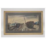 1269	WATERCOLOR *THE STORM* BY MIRIAM JAMESIN, LONPORT NEW JERSEY INFO IS PENCILED ON REVERSE. 23 IN