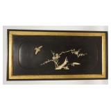 1270	ASIAN WOODEN PLAGUE W/ CARVED RELIEF DECORATION SOLD BY SAPON & CLEMENS DECORATORS & DESIGNERS 