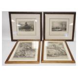1272	2 PAIRS ANTIQUE ENGRAVINGS, FRAMED, 2 ARE BIBLICAL SCENES, 2 ARE *SOUTH WALE LIGHT HOUSE* & *RE
