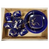 1292	ASIAN DISH SET-COBALT BLUE W/GOLD