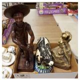 1293	3 PIECE-AFRICAN WOOD CARVING, COW, & KISSING COUPLE, AFRICAN FIGURE IS 21 IN HIGH