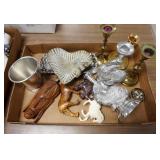 1294	LOT W/METAL CANDLESTICKS, CARVINGS, ETC