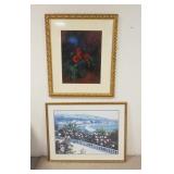 1306	2 LARGE FRAMED PRINTS, FLORAL & A BALCONY SCENE, 33 1/2 IN X 39 IN & 42 IN X 32 1/2 IN INCLUDIN