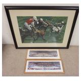 1308	3 PIECE SPORTS ARTWORK, SIGNED LARGE POLO PRINT-48 IN X 36 1/2 IN INCLUDING FRAME & 2 US OPEN T