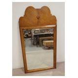 1312	LARGE BEVELED MIRROR IN MAPLE FRAME W/HEART ORNAMENT, 25 3/4 IN X 48 IN