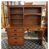1018	2 PIECE DESK W/ OPEN SHELF TOP. HAS 4 DRAWERS INCLUDING A FILE DRAWER. 60 IN W 