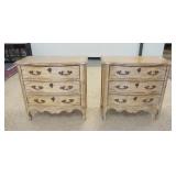 1034	PAIR OF HIGHLAND HOUSE *EUROPEAN EXCURSIONS* 3 DRAWER CHESTS. ONE HAS A FINISH WEAR SPOT ON THE