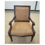 1035	BENTLY CHURCHILL GENTLEMANS ARM CHAIR CARVED FRAME & UPHOLSTERED SEAT & BACK. 