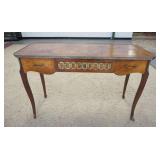 1037	BRASS MOUNTED 3 DRAWER HALL TABLE W/ BEVELED TOP. 48 IN X 18 IN, 31 IN H 