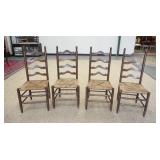 1038	SET OF 4 LADDER BACK RUSH SEAT CHAIRS. 18 1/2 IN W, 42 1/2 IN H 