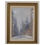 1047	LEON DOLICE CITYSCAPE PRINT-SNOWSTORM, 17 1/4 IN X 23 1/4 IN INCLUDING FRAME