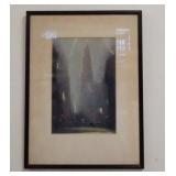 1048	LEON DOLICE CITYSCAPE PRINT, 14 1/4 IN X 18 3/4 IN INCLUDING FRAME