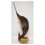 1054	LARGE CARVED HARDWOOD SWORDFISH, 38 1/2 IN HIGH