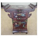 1056	PAINT DECORATED ASIAN CABINET, ONE DRAWER & 2 DOORS, TOP DECORATION FEATURES A MAN RIDING A FLY