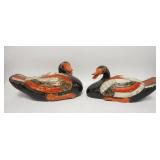 1073	PAIR OF CARVED & PAINTED ASIAN WOODEN DUCKS