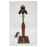 1078	SIGNED STICKLEY WORKSHOPS OAK TABLE LAMP, HAS CALIPER MARK, 22 1/2 IN HIGH