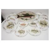 1095	11 PIECE AUSTRIAN FISH SET, MARX & GUTHERZ, CARLSBAD, PLATTER IS 22 1/2 IN, PLATES ARE 8 1/2 IN
