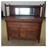 1103	MIRROR BACK OAK SIDEBOARD, 4 DRAWER & 2 DOORS, 45 IN WIDE X 51 IN HIGH X 20 IN DEEP