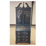 1116	SLANT FRONT SECRETARY *HERITAGE BLUE* FACTORY FINISH, HAS BEVELED GLASS & SERPENTINE FRONT, 30 