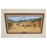 1117	DICK SCHISLER PAINTING *WESTERN TOWN* ON ARTIST BOARD, 34 1/4 IN C 18 1/4 IN INCLUDING FRAME