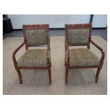 1124	PAIR OF CANED ARMCHAIRS W/FAUX LEOPARD UPHOLSTERY & LEATHER BACKS