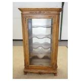 1132	CENTURY LARGE CARVED CHINA CABINET, HAS GILT TRIM, MIRROR BACK & BUTTERFLY SHELVES W/PLATE GROO