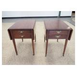 1138	PAIR OF HENKEL HARRIS VIRGINIA GALLERIES DROP LEAF END TABLES, 2 DRAWERS, 18 IN X 25 IN CLOSED,