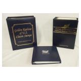 1029	LOT OF 3 GOLDEN/SILVER REPLICA STAMP ALBUMS. LOT INCLUDES BICENTENIAL STAMP ALBUM W/ SILVER REP