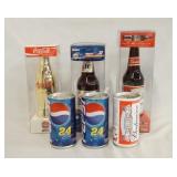1076	LOT OF SIX NASCAR 1:64 SCALE MODEL CARS IN BEER/SODA CANS/BOTTLES. 