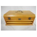 1113	OAK HINGED 2 DRAWER STORAGE/DISPLAY BOX MARKED MUSEUM THOMAS SERIES, 15 1/4 IN X 9 1/4 IN X 16 