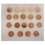 1162	NICE ASSORTMENT OF AV AND TROY OZ COPPER ROUNDS.