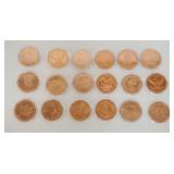 1165	NICE ASSORTMENT OF AV AND TROY OZ COPPER ROUNDS.