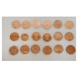 1166	NICE ASSORTMENT OF AV AND TROY OZ COPPER ROUNDS.