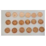 1171	NICE ASSORTMENT OF AV AND TROY OZ COPPER ROUNDS.