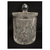 1027	LARGE BRILLANT CUT GLASS COVERED JAR, 10 IN HIGH
